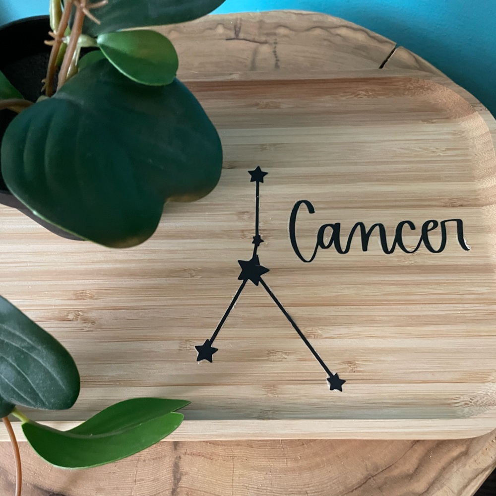 Wooden Valet Tray | Zodiac theme Jewelry catch all bamboo tray | Cancer
